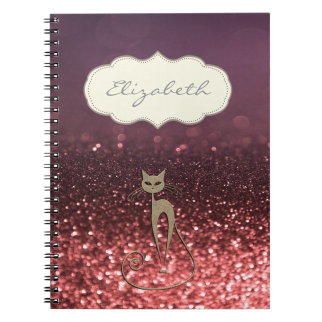 Cuaderno Elegante con estilo, brillo Bokeh ,gato (Frente)