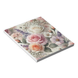 Cuaderno elegante con patrón de rosas rosadas y bl