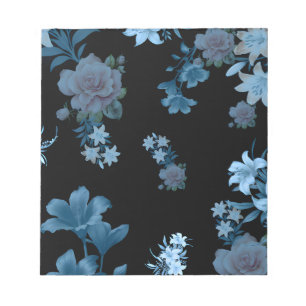 Cuaderno elegante con patrón floral en azul turque
