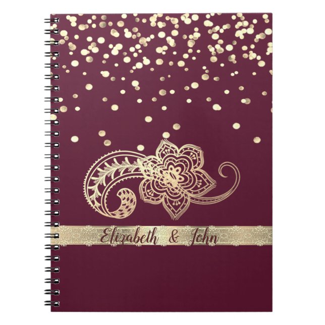 Cuaderno Elegante, Confetti, Lace, Oro, Paisley Personaliza (Frente)