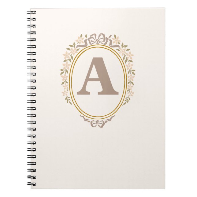 Cuaderno Elegante Coqueta de Marco Floral de Monograma Vint (Frente)