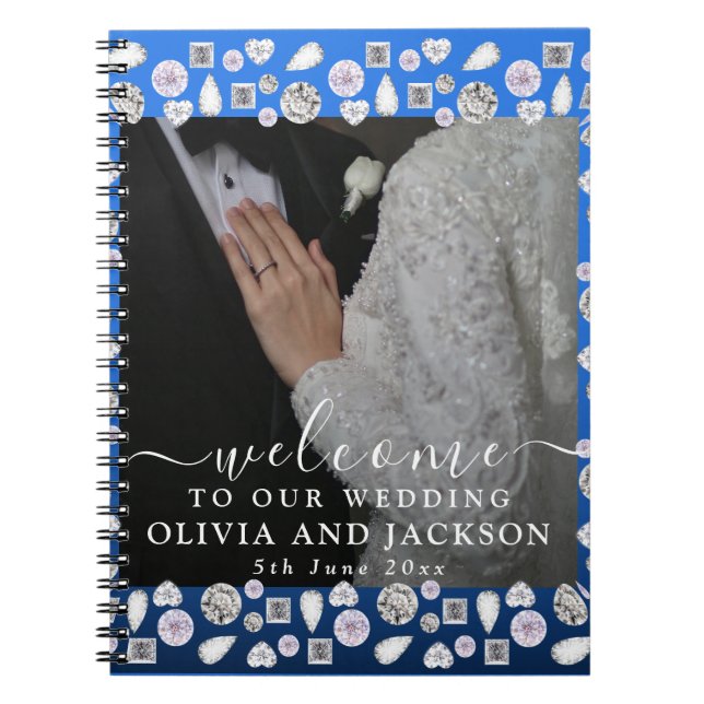 Cuaderno Elegante Corazón Azul Plateado Diamante Brillo Bod (Frente)