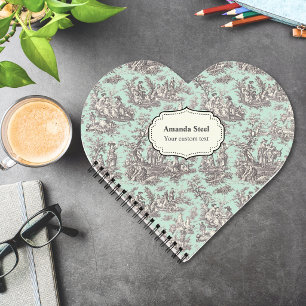 Cuaderno Elegante corazón de toile de jouy vintage a menta