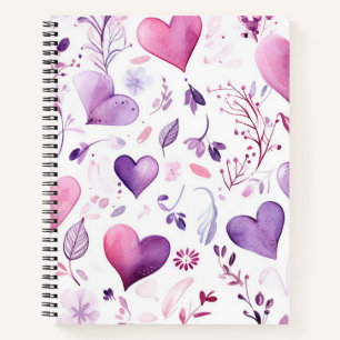 Cuaderno Elegante Corazón Púrpura y Floral en Acuarela