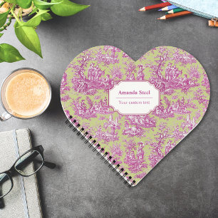 Cuaderno Elegante corazón verde rosa vintage toile de jouy
