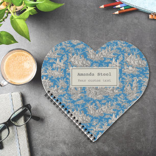 Cuaderno Elegante corazón vintage turquesa toile de jouy