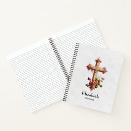Cuaderno Elegante cruz de madera con flores rosas