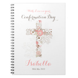 Cuaderno Elegante cruz floral de confirmación blanca