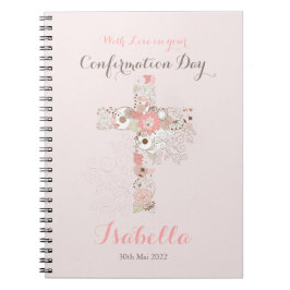 Cuaderno Elegante cruz floral de confirmación rosa
