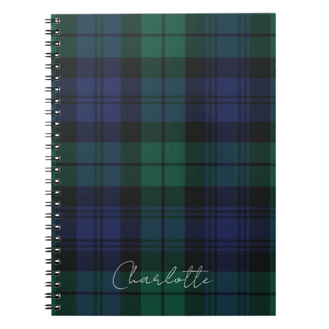 Cuaderno Elegante Cuadro Clásico Tartán Verde Rústico Perso (Frente)