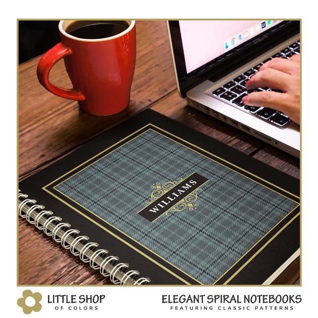 Cuaderno Elegante Cuadro de Ventana Monogramado Negro y Dor (Subido por el creador)