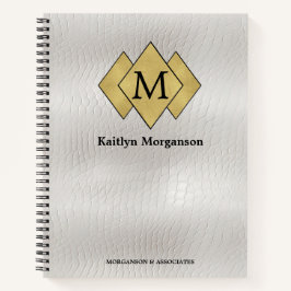 Cuaderno Elegante Cuero Blanco Monogramado con Clase