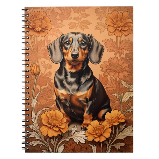 Cuaderno Elegante Dachshund Y Marigoles (Frente)