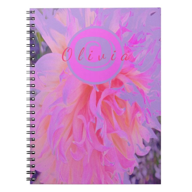 Cuaderno Elegante Dahlia con decoración magenta y rosa (Frente)