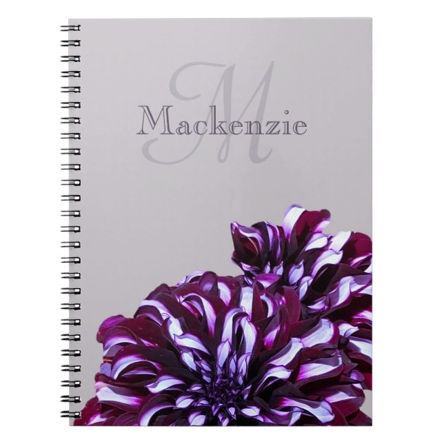 Cuaderno Elegante dahlia morado flores monograma nombre per (Frente)