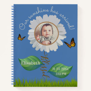 Cuaderno Elegante Daisy Blue Floral Cute Baby Photo & Name