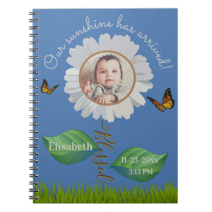 Cuaderno Elegante Daisy Blue Floral Cute Baby Photo & Name