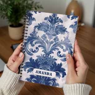Cuaderno Elegante damasco Azul toile de jouy monograma