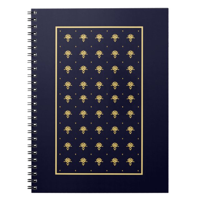 Cuaderno Elegante Damasco Azul y Oro (Frente)