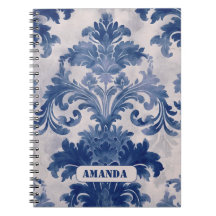 Elegante damasco Blue toile de jouy monograma