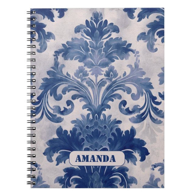 Cuaderno Elegante damasco Blue toile de jouy monograma (Frente)