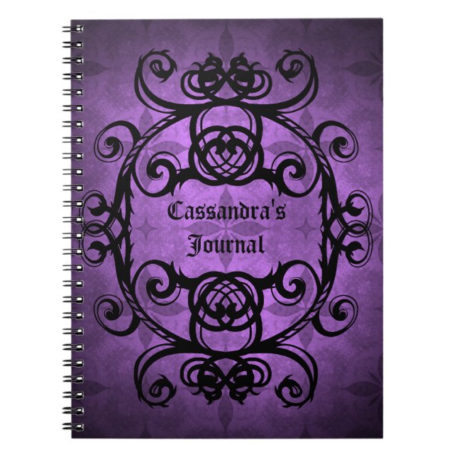 Cuaderno Elegante damasco gótico morado y negro (Frente)