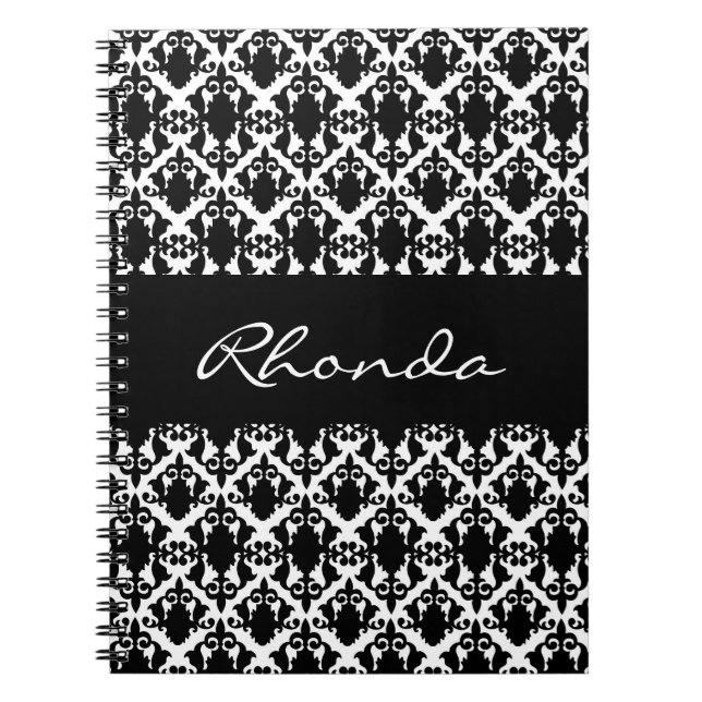 Cuaderno Elegante Damask negro y blanco (Frente)