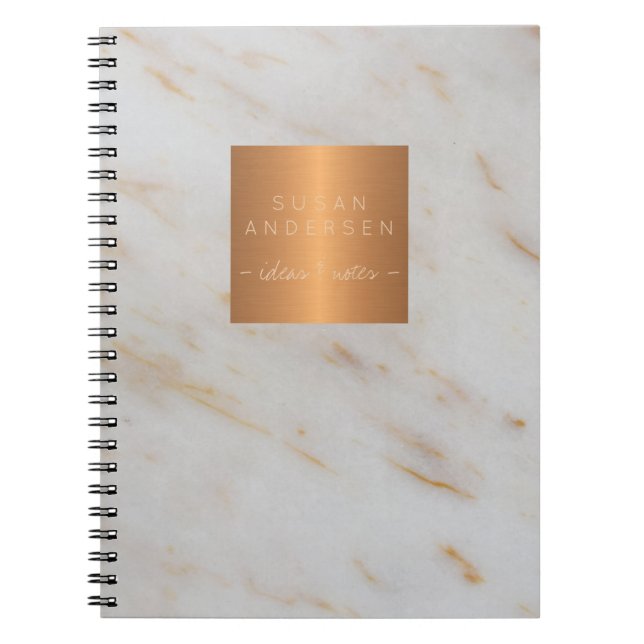 Cuaderno Elegante de acero dorado cobre de mármol gris metá (Frente)