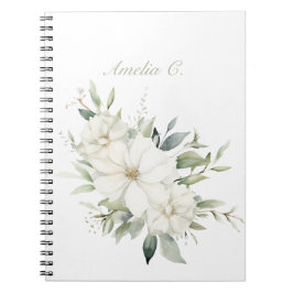 Cuaderno elegante de color acuático blanco floral