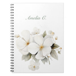 Cuaderno elegante de color acuático blanco floral