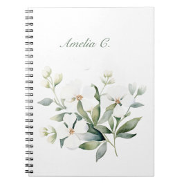 Cuaderno elegante de color acuático blanco floral