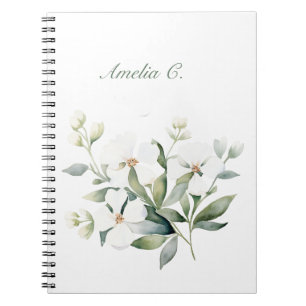 Cuaderno elegante de color acuático blanco floral
