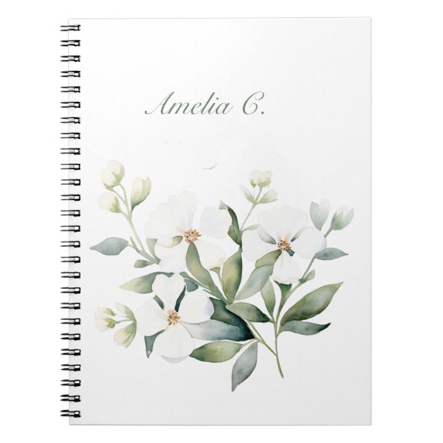 Cuaderno elegante de color acuático blanco floral (Frente)