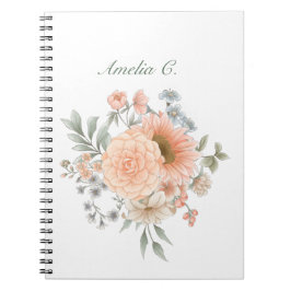 Cuaderno elegante de color acuático blanco floral