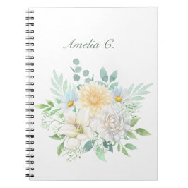 Cuaderno elegante de color acuático blanco floral