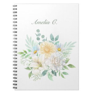 Cuaderno elegante de color acuático blanco floral