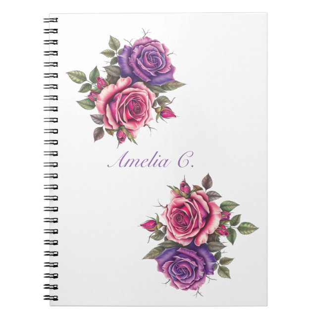 Cuaderno elegante de color acuático blanco floral (Frente)