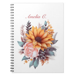 Cuaderno elegante de color acuático blanco floral