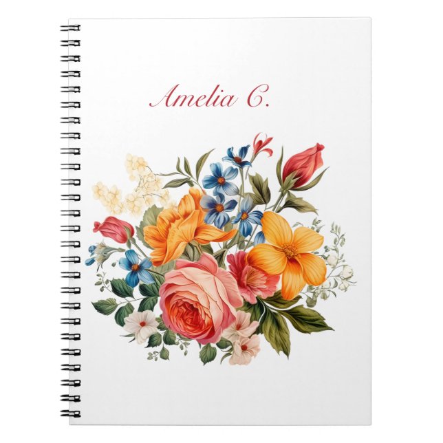 Cuaderno elegante de color acuático blanco floral (Frente)