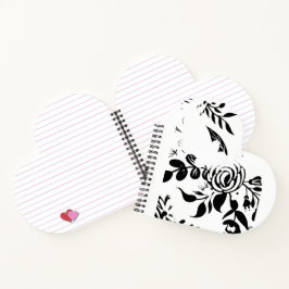Cuaderno elegante de corazón floral desvaído en bl