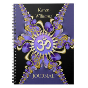 Cuaderno elegante de encaje fractal dorado púrpura