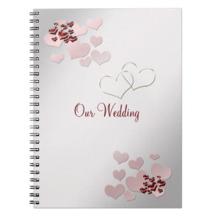 Cuaderno elegante de la boda del corazón rosado