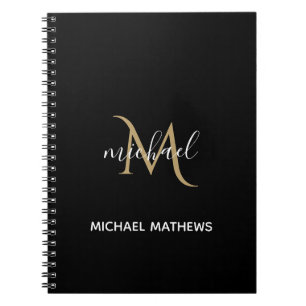 Cuaderno elegante de lujo con monograma negro y do