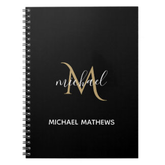 Cuaderno elegante de lujo con monograma negro y do