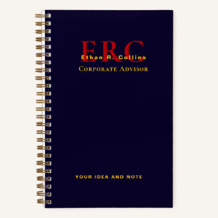 Cuaderno elegante de monograma dorado y azul marin