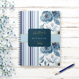 Cuaderno elegante de notas florales en franja blan