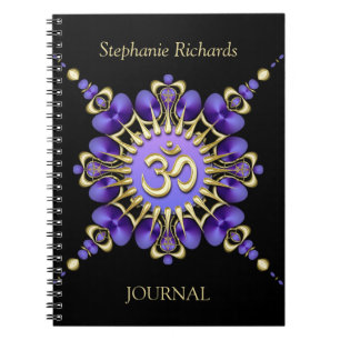 Cuaderno elegante de Rótulo Om de color morado sat