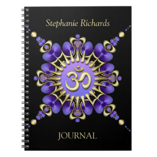 Cuaderno elegante de Rótulo Om de color morado sat