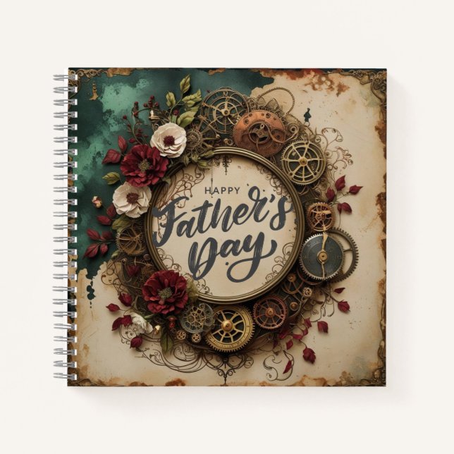 Cuaderno Elegante Día del Padre Steampunk y florals (Anverso)