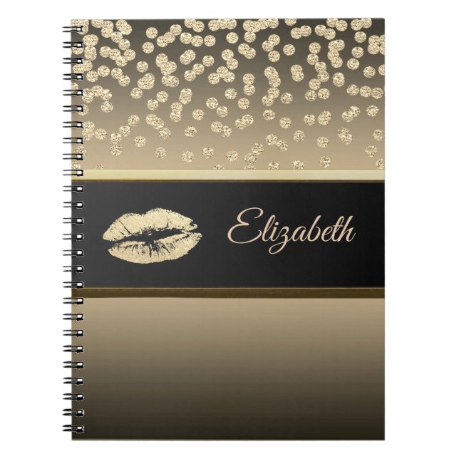 Cuaderno Elegante Diamantes de Oro-Purpurinoso Lip Personal (Frente)